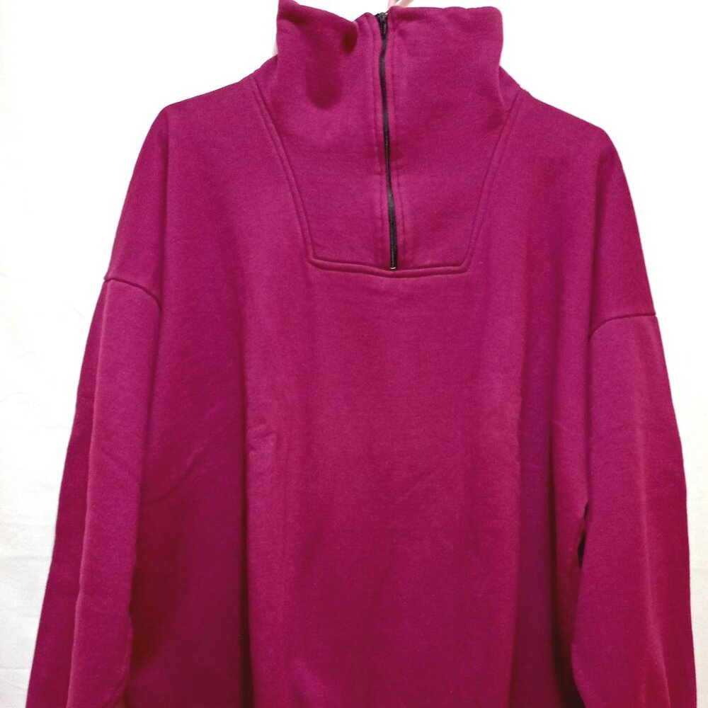 Men's Pullover Sweater. Solid Color in Wine Burgundy. Quarter Zip